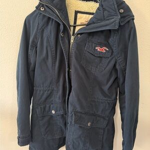 Hollister Dark Blue Hooded Field Jacket with Logo Patch